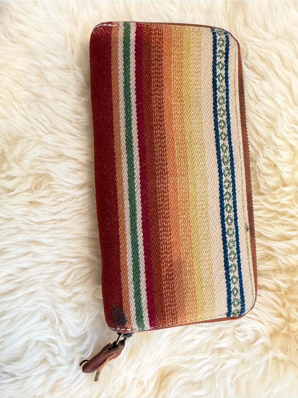 Pendleton Multicolor Striped Zip Wallet in Red, Orange, Yellow, Green & Blue